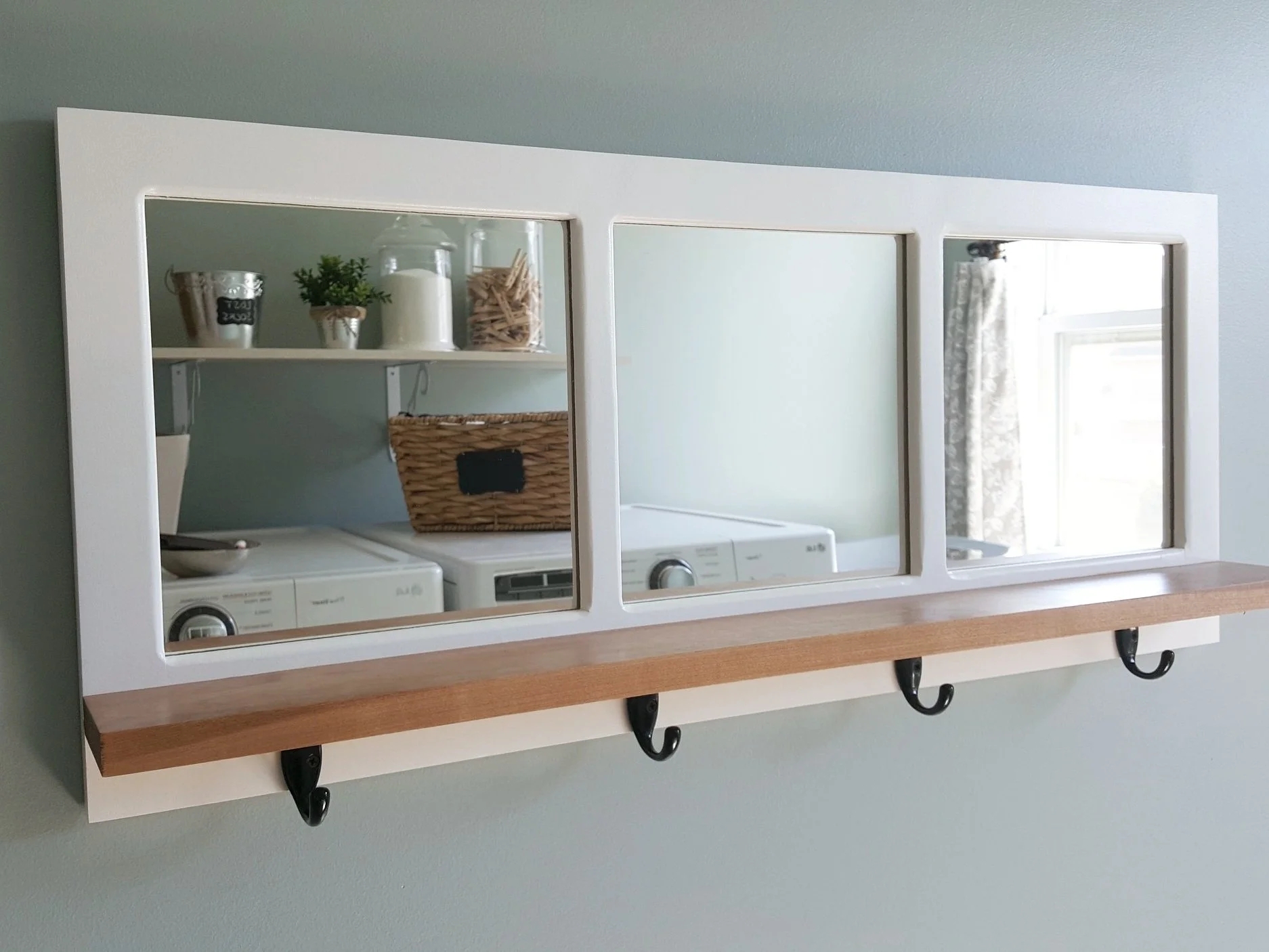 Mirror Shelf Hooks: Triple Pane Design, Matte Black Hooks