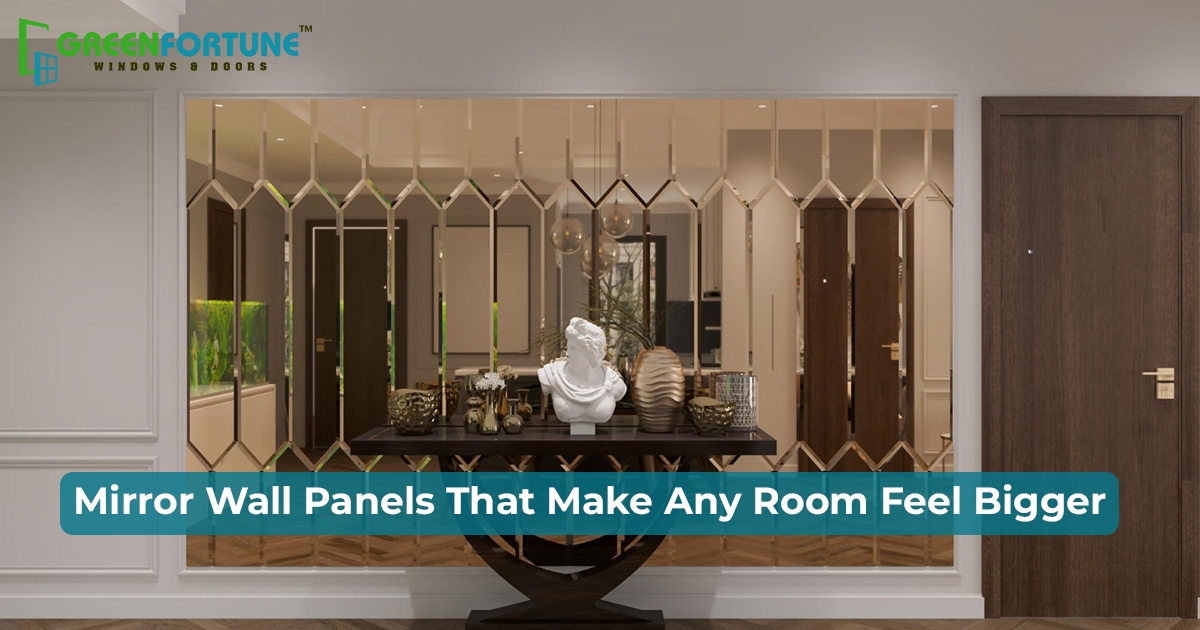 Mirror Wall Panel: Champagne Built In Mirrors Geometric Grid