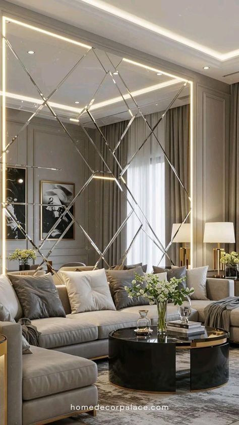 Mirrored Wall Panel: Backlit Mirror Frame Geometric Panels