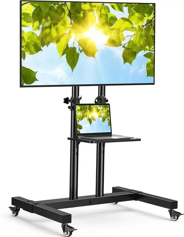 Mobile TV Cart Laptop Shelf Dual Poles Presentation