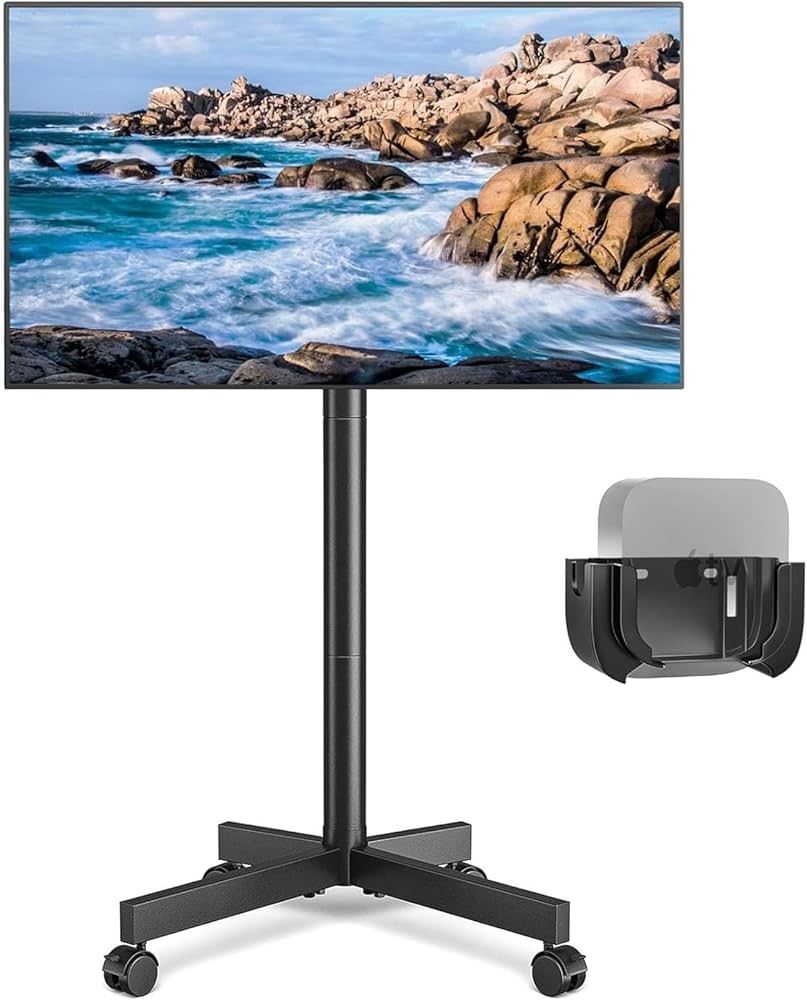 Mobile TV Cart with Media Player Mount and Locking Casters