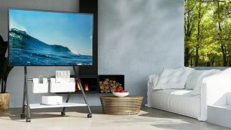 Mobile TV Stand A-Frame Design White Storage Bins