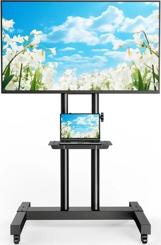 Mobile TV Stand Metal Dual Support Poles Media Cart