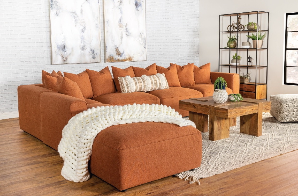 Modular Sectional: Six Piece Set and Chunky Wood Coffee Table
