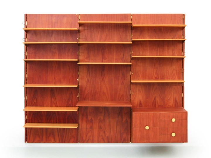 Modular Shelving: Circular Brass Pulls Floating Desk System