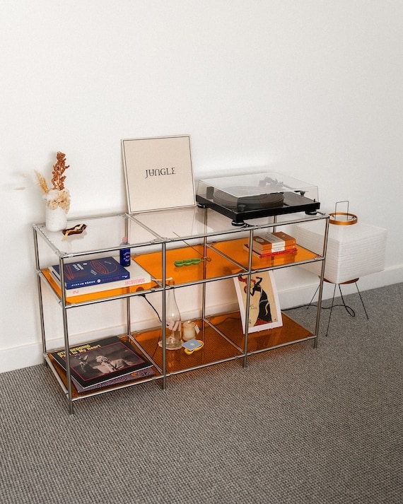 Modular Shelving Unit: Amber Translucent Shelves Glass Shelving