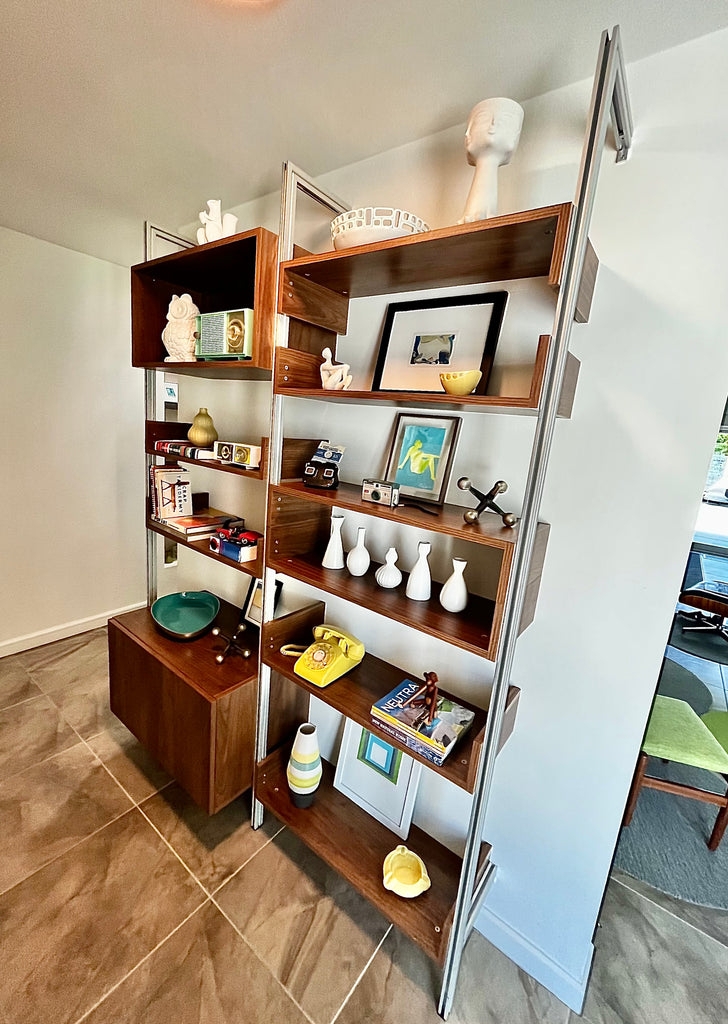 Modular Shelving: Wood Toned Boxes Adjustable Vertical Shelving