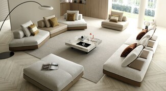 Modular Sofa Angled Configuration Leather Trimmed Base