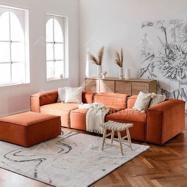 Modular Sofa: Botanical Mural Backdrop and Matching Ottoman