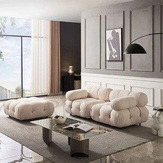 Modular Sofa with Bubble Tufting and Cream Velvet Couch