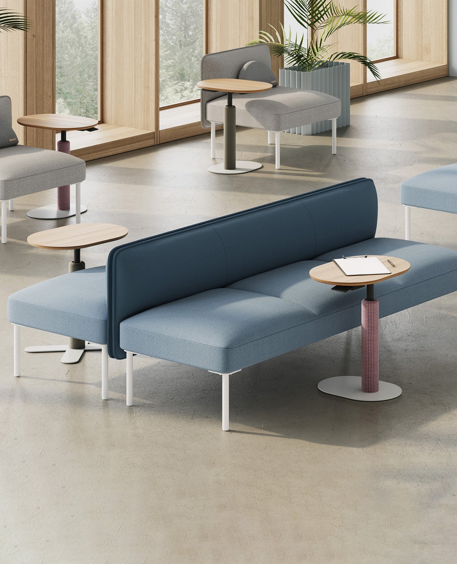 Modular Sofa with Double Sided Seating and Blue Fabric
