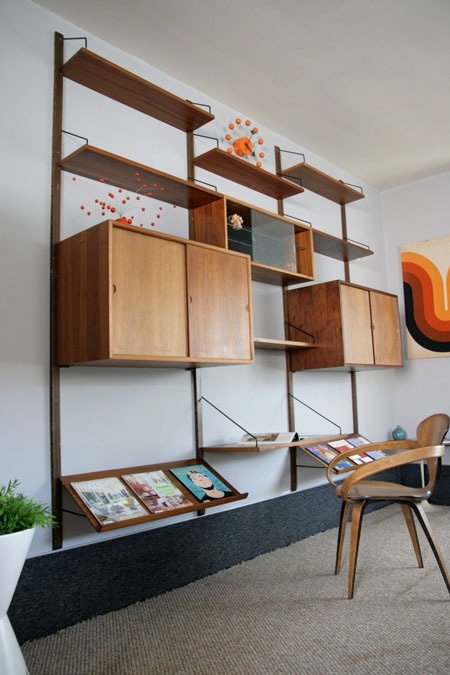Modular Wall Unit: Magazine Display Wall Rack in Walnut Veneer