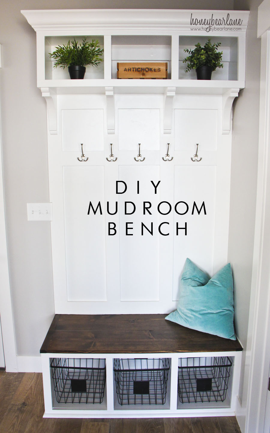 Mudroom Bench White Dark Stained Seat Wire Basket Storage