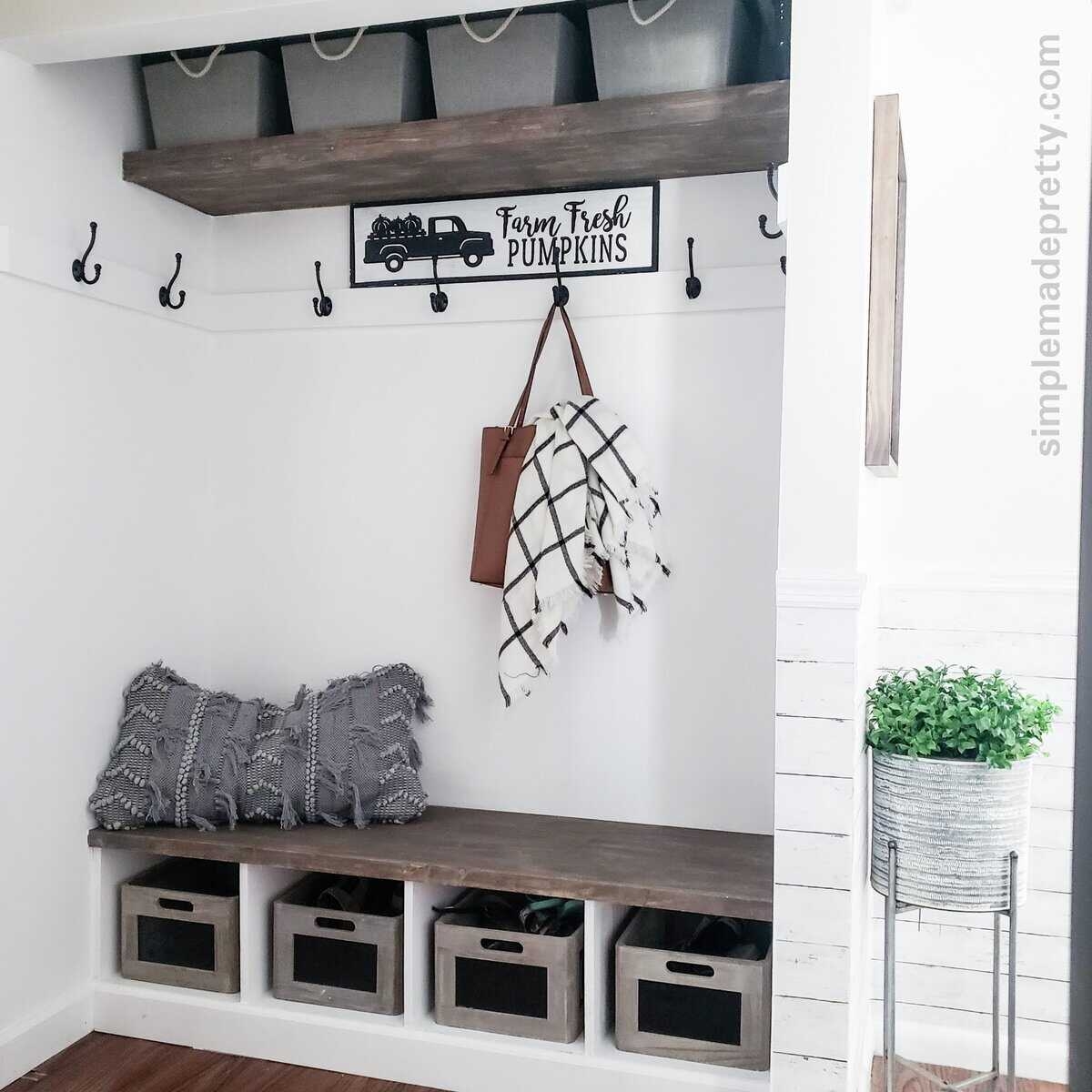 Mudroom Bench with Chalkboard Labels and Cubbies Nook
