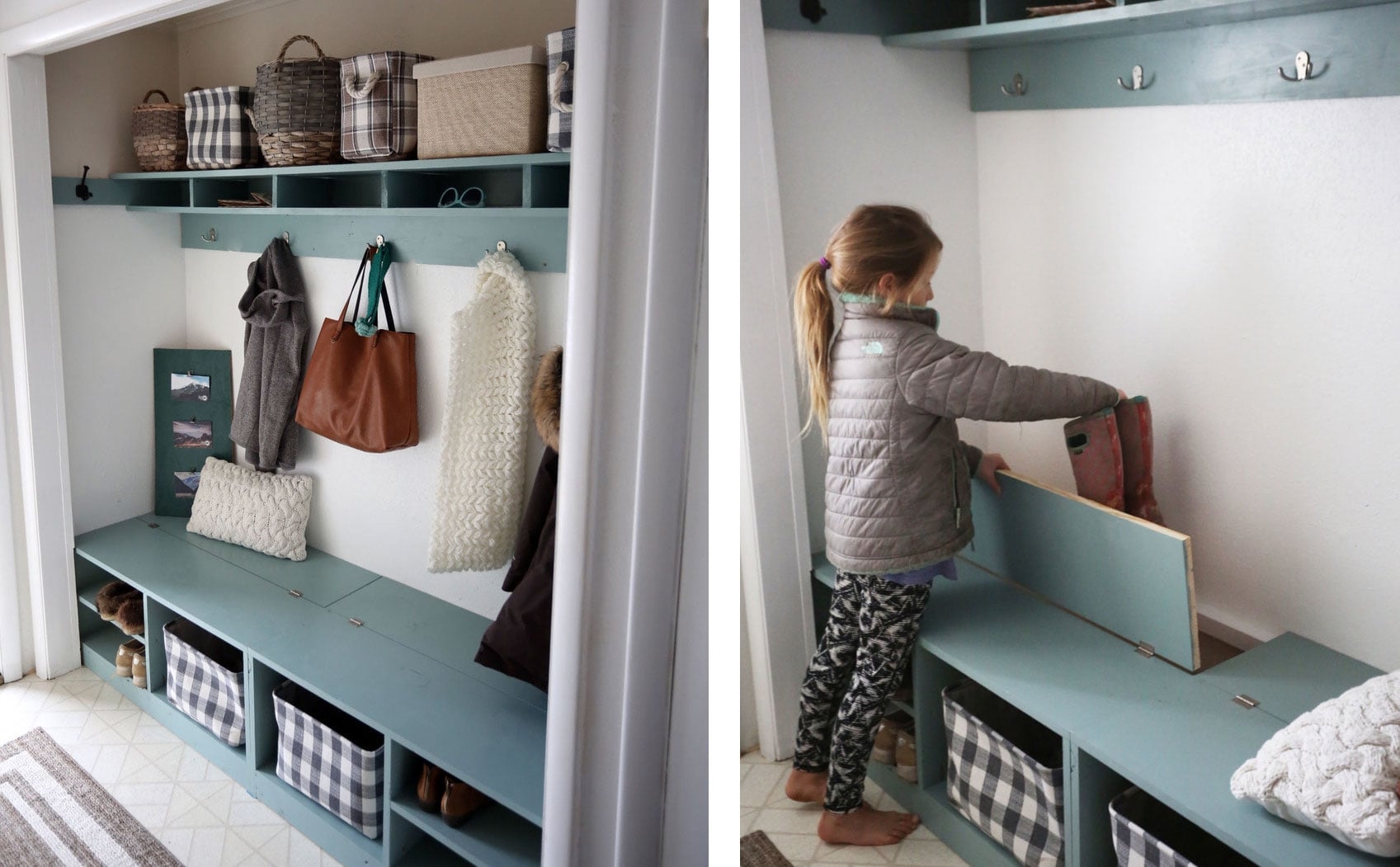 Mudroom Bench with Hinged Boot Storage Compartment