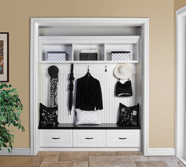 Mudroom Bench with Three Drawer Base Storage Alcove
