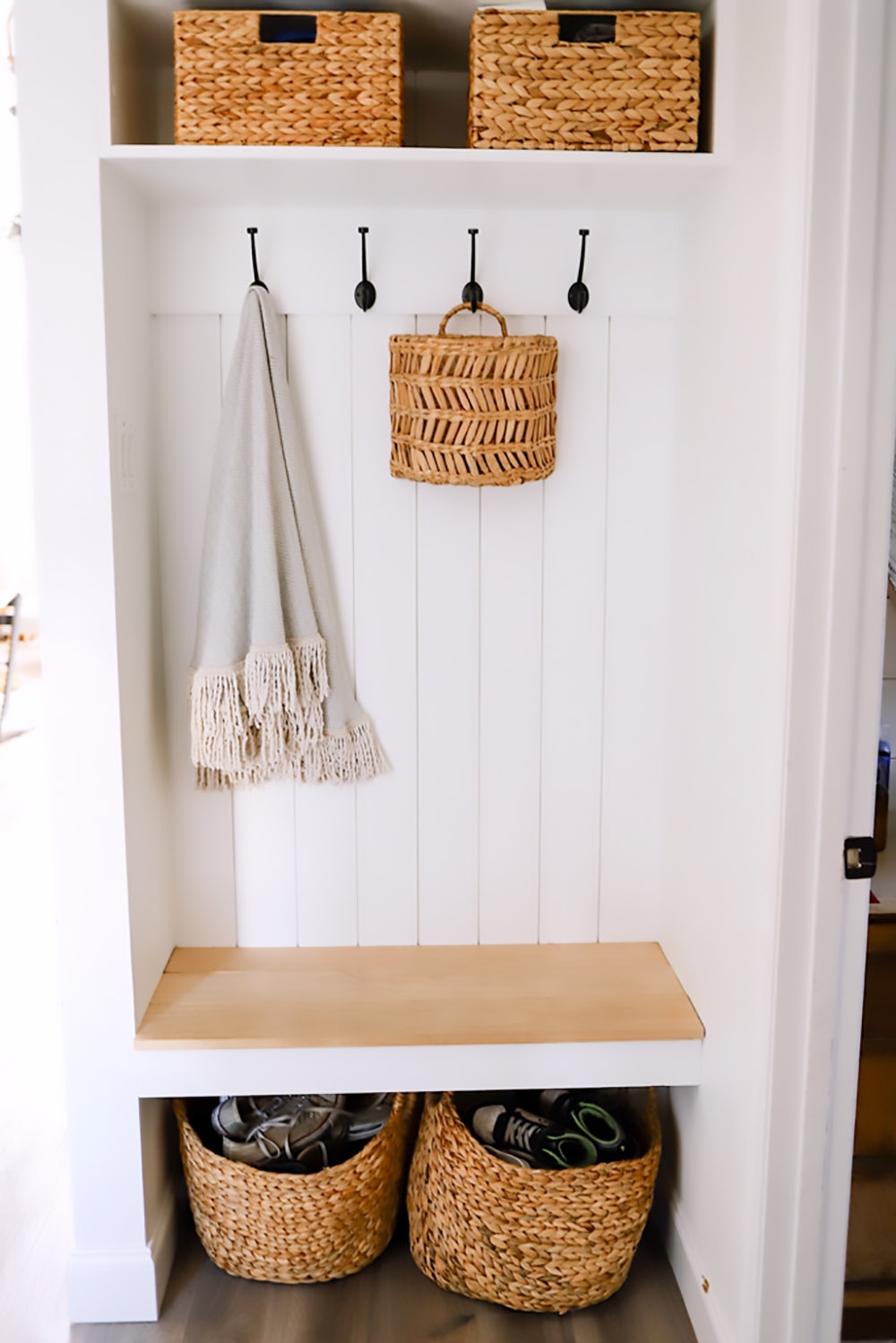 Mudroom Bench with Vertical Shiplap Niche DIY Project