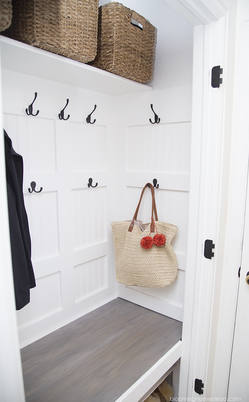 Mudroom Bench with Weathered Wood Seat Closet Nook