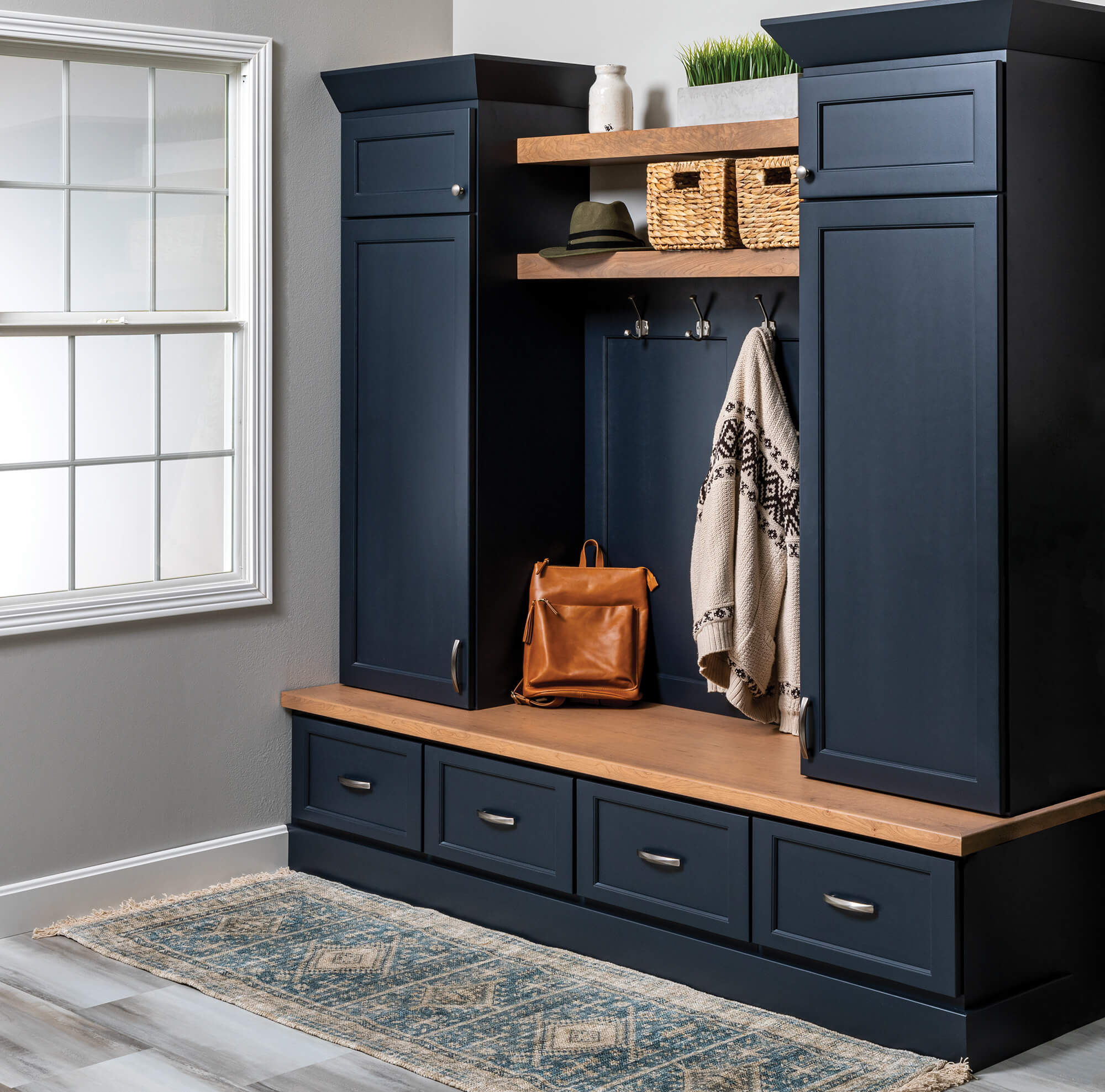 Mudroom Cabinet System: Indigo Blue Shaker Style Panels