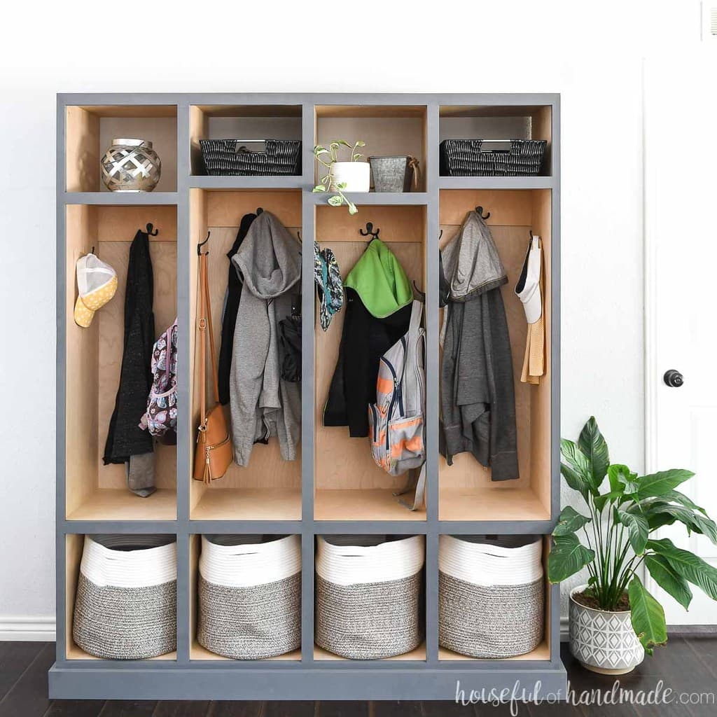 Mudroom Lockers Slate Grey Frame Wood Interior Panels Plans