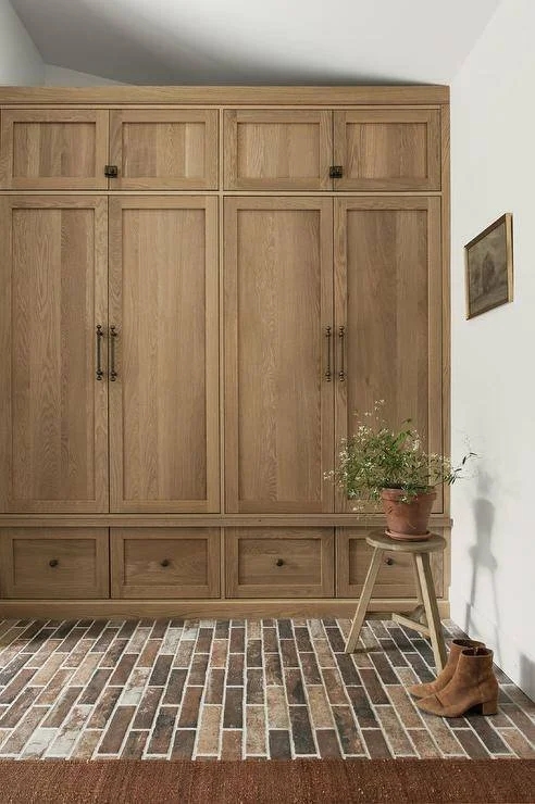 Mudroom Lockers Warm Oak Shaker Style Brick Inlay Flooring