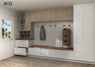 Mudroom Storage: Dual Tone Cabinetry and Vertical Wall Storage