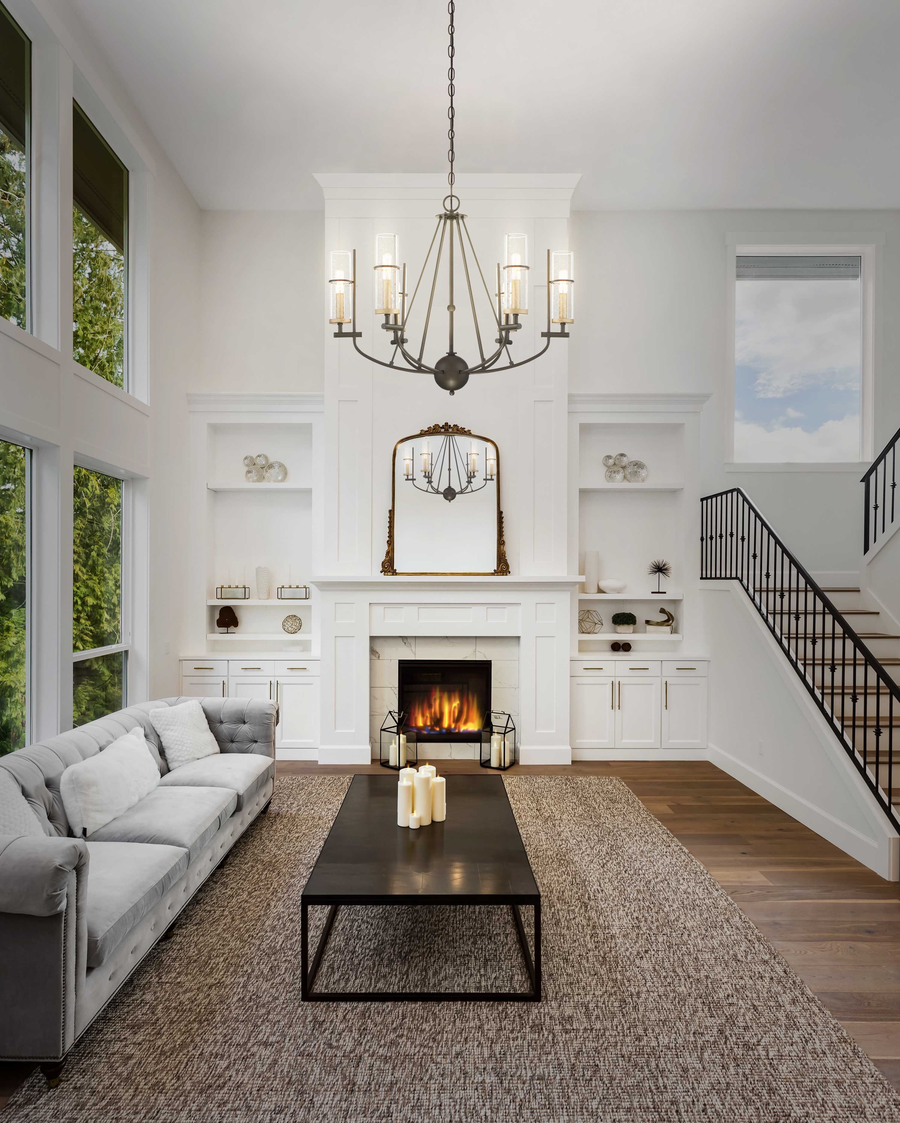 Multi-light Chandelier: Wagon Wheel Silhouette Glass Cylinder