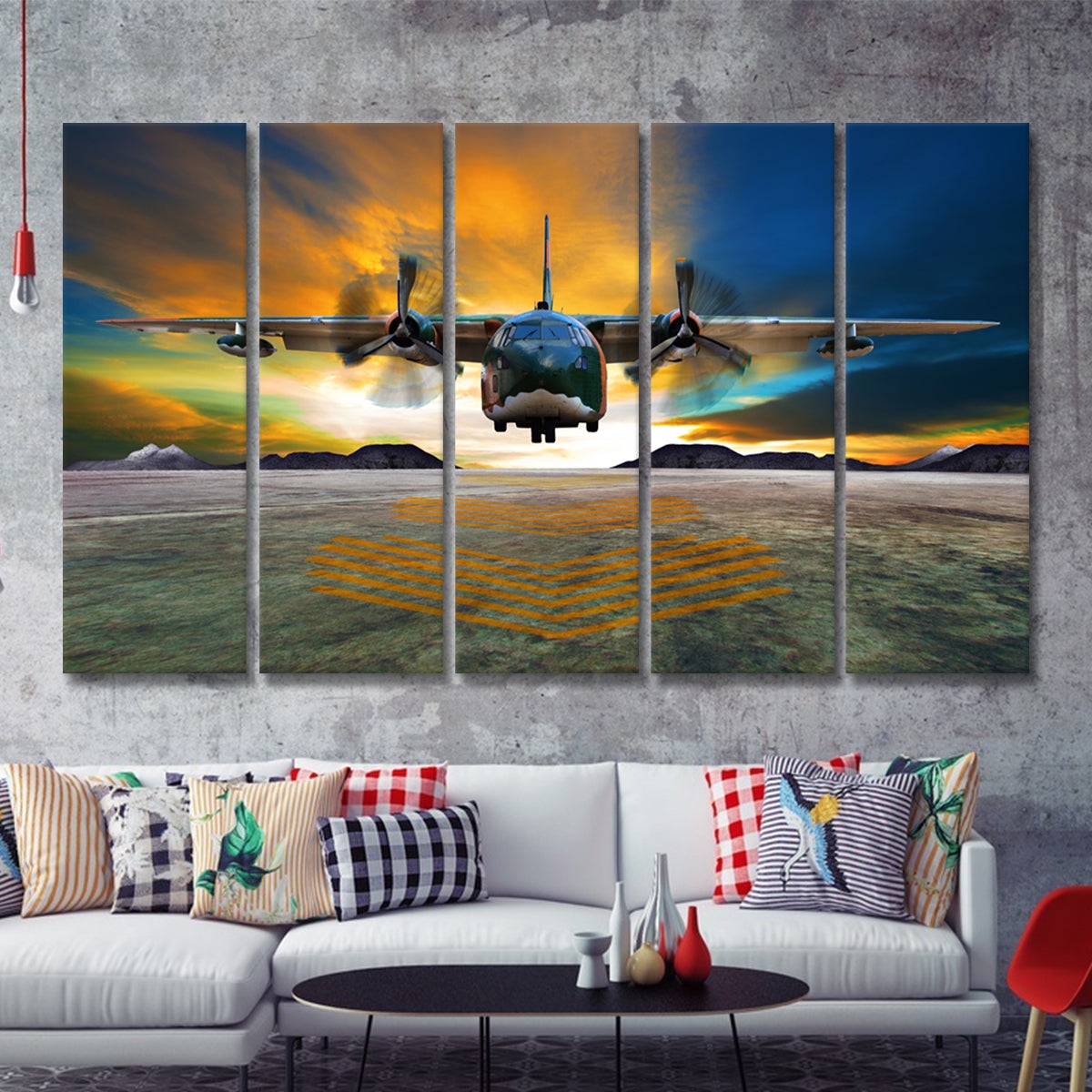 Multi Panel Wall Art Deep Blue Split Canvas Propeller Plane Art
