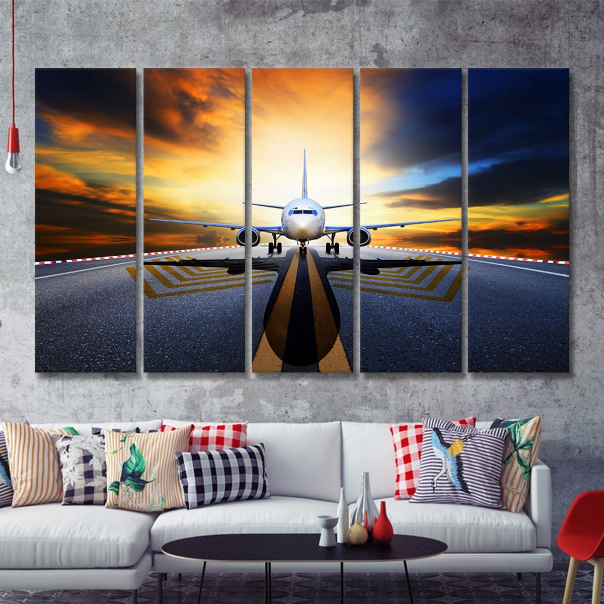 Multi Panel Wall Art Perspective Lines Airplane Runway Canvas