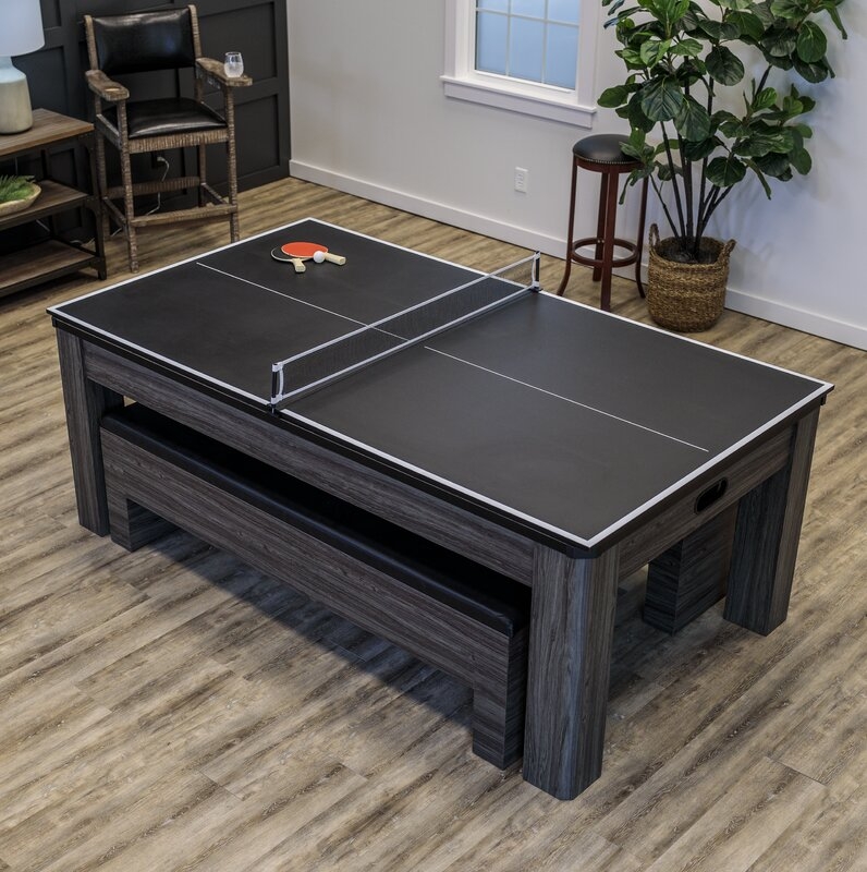 Multi Purpose Table Charcoal Wood Finish 3-in-1 Dining Air Hockey