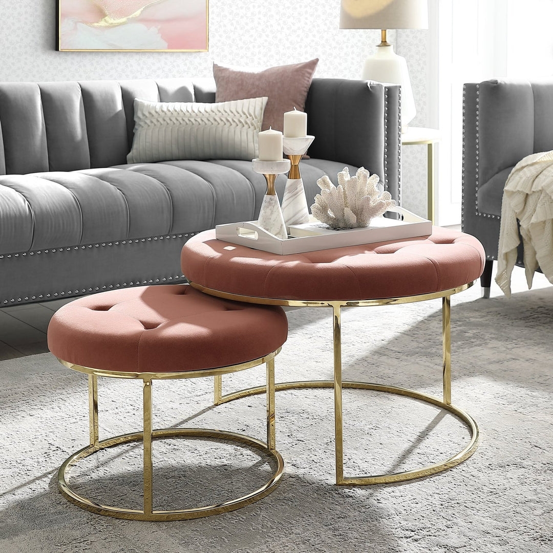 Nesting Coffee Table: Blush Pink Velvet Gold Nesting Set