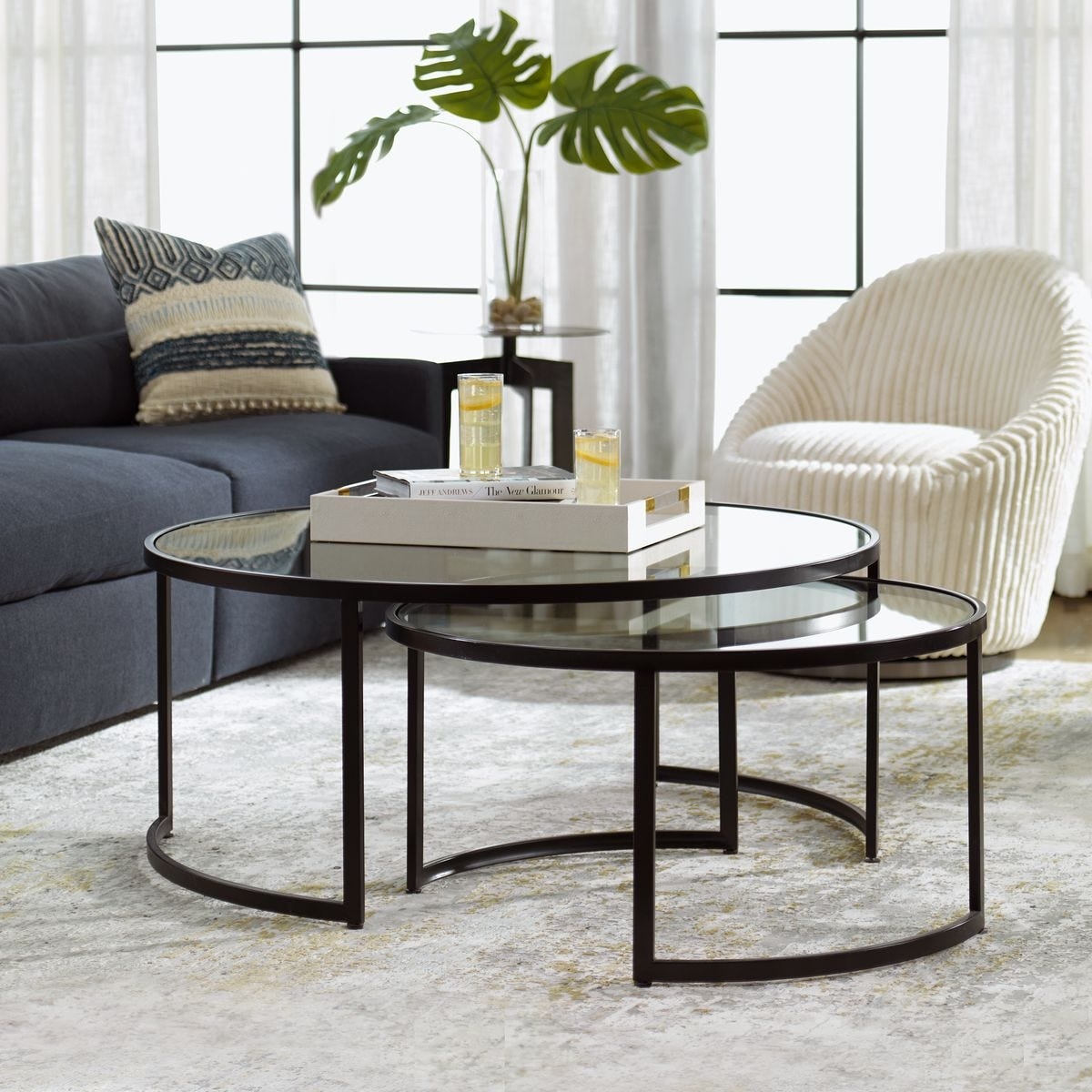Nesting Coffee Table: Glass Top Design with Open Base