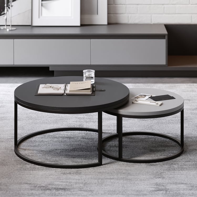 Nesting Coffee Table in Two Tone Matte Black and Light Gray