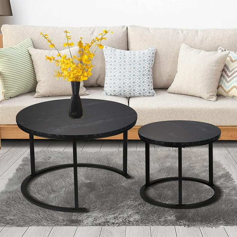 Nesting Coffee Table Including C Frame and Marble Texture