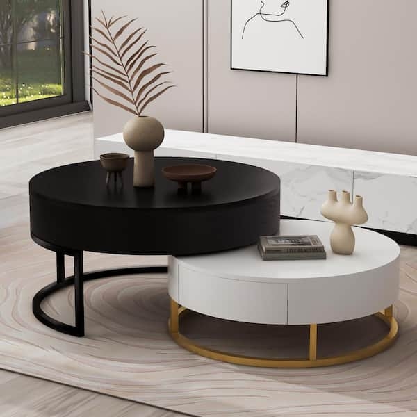 Nesting Coffee Table: Monochrome Contrast with Storage Drawer