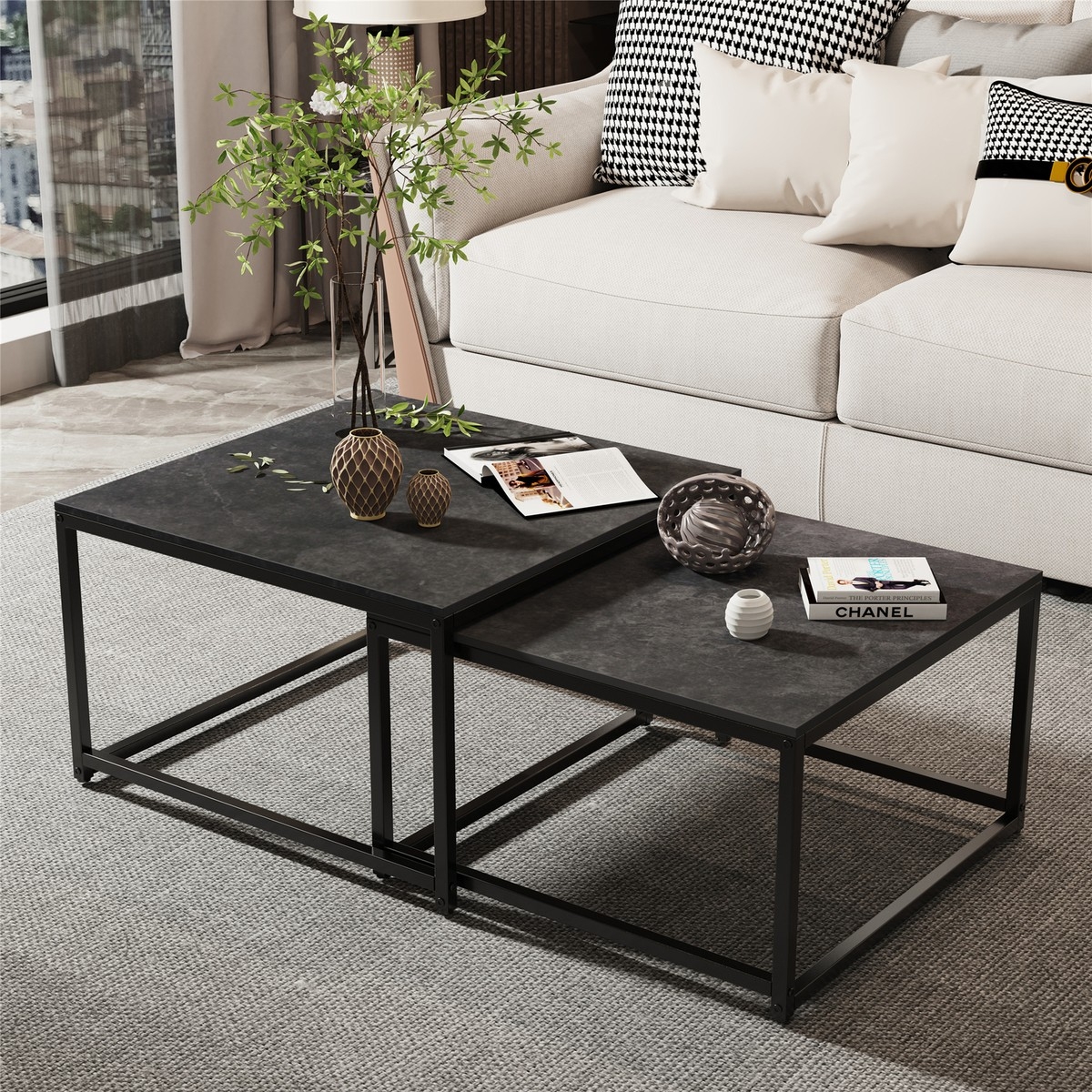 Nesting Coffee Table: Nesting Square Shape in Stone Finish