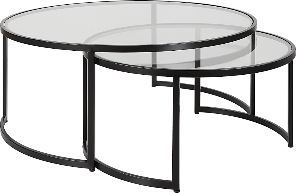 Nesting Coffee Table: Open Crescent Base and Glass Top