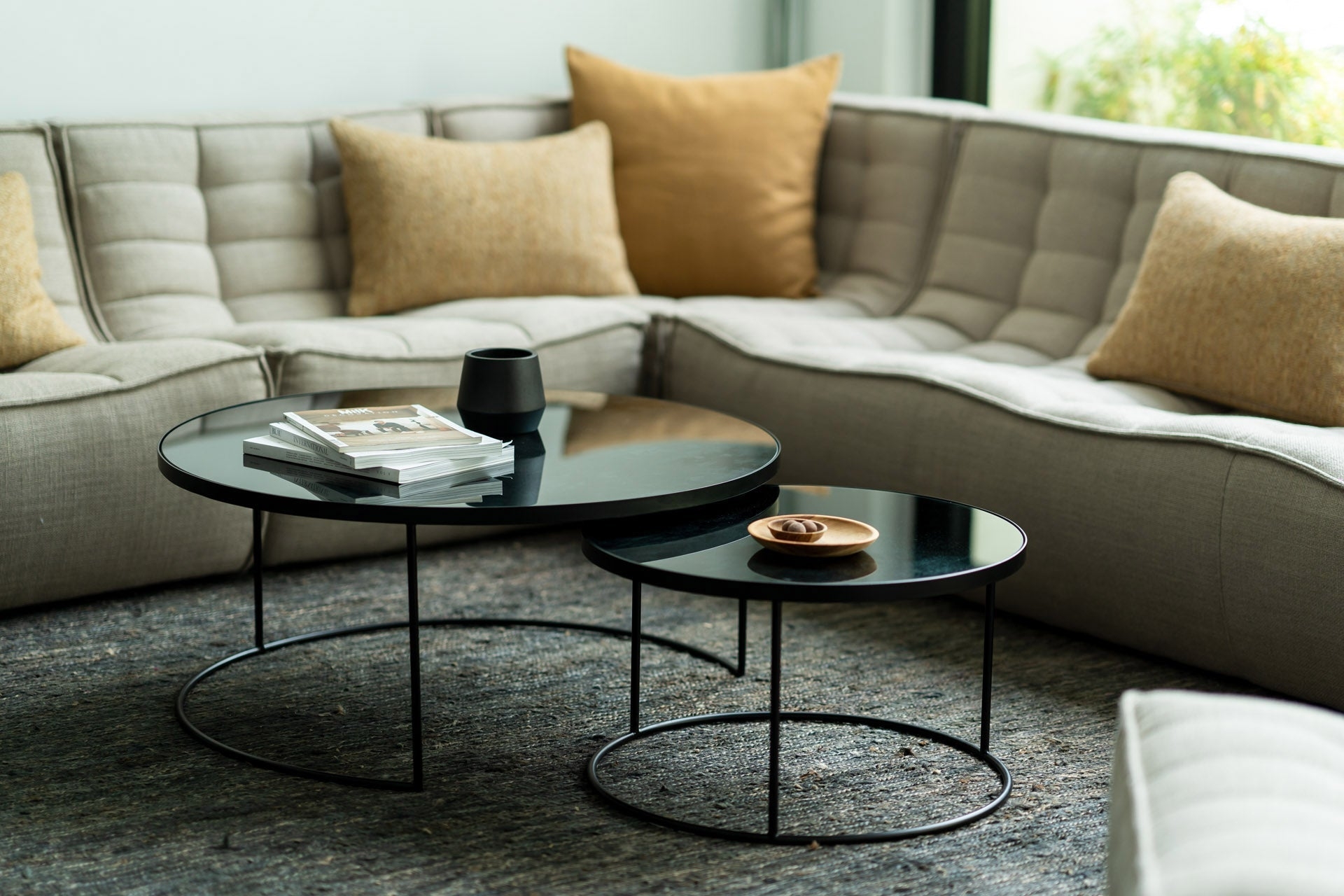Nesting Coffee Table Set in Charcoal Black with Wire Frame
