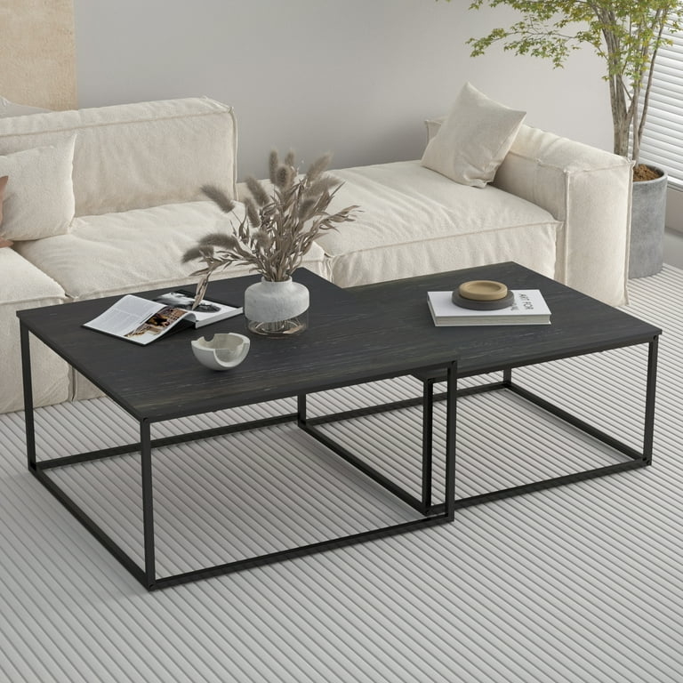 Nesting Coffee Table Using Wood Grain Texture and Square Base