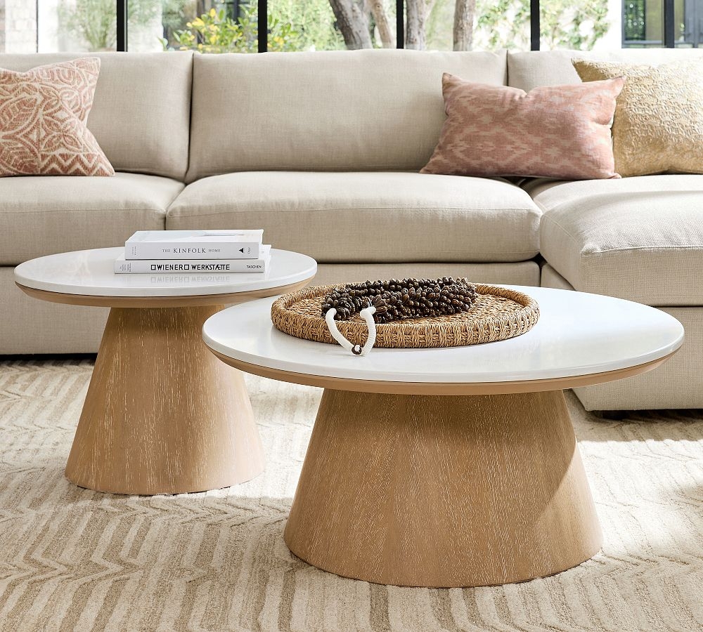 Nesting Coffee Tables with Conical Pedestal Base Set