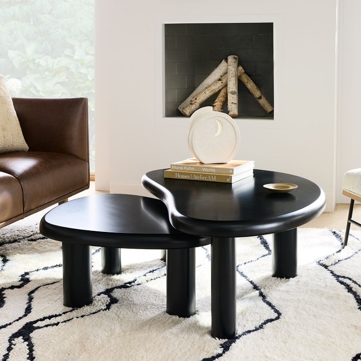 Nesting Coffee Tables with Organic Shape and Chunky Legs