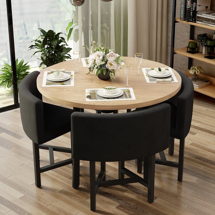 Nesting Dining Set with Charcoal Gray Upholstered Chairs