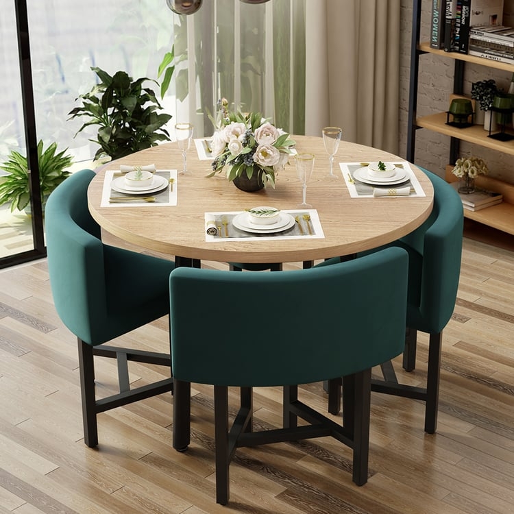 Nesting Dining Set with Forest Green Curved Backs