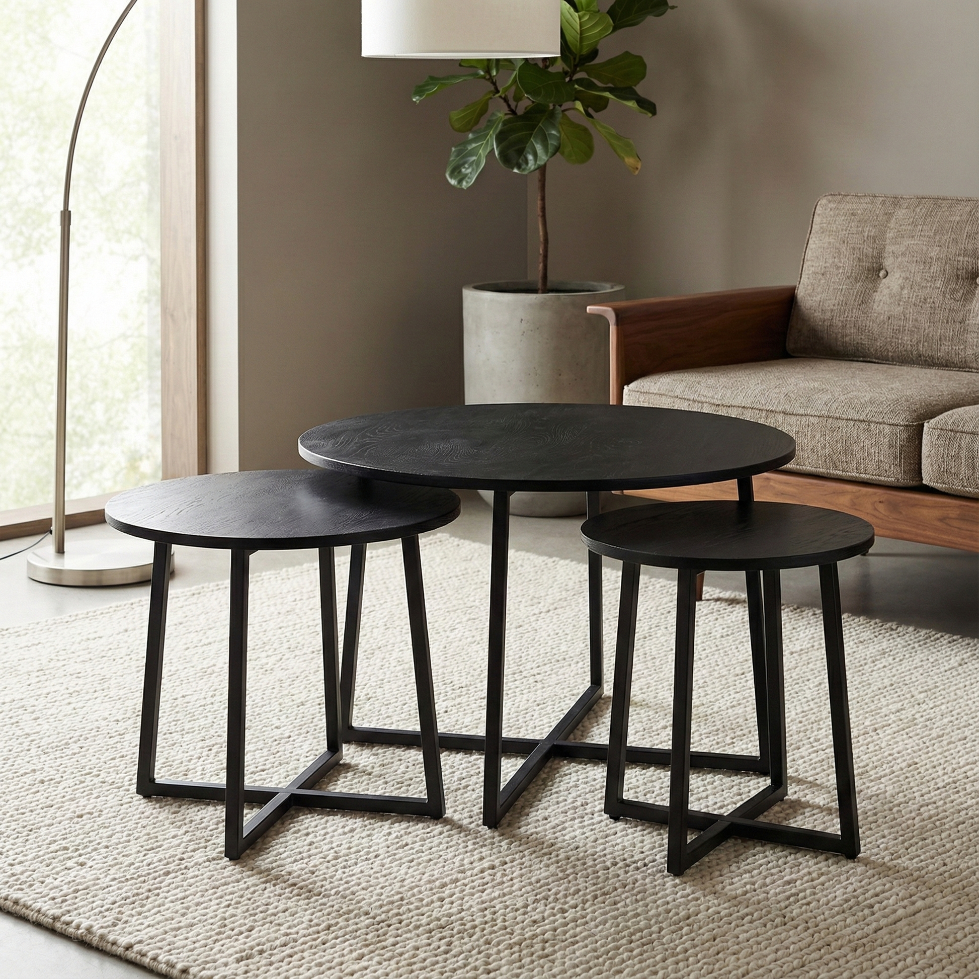Nesting Tables with X Shaped Base and Mango Wood Tops