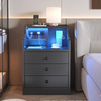 Nightstand Hutch Storage Charging Station Bedside Table Blue