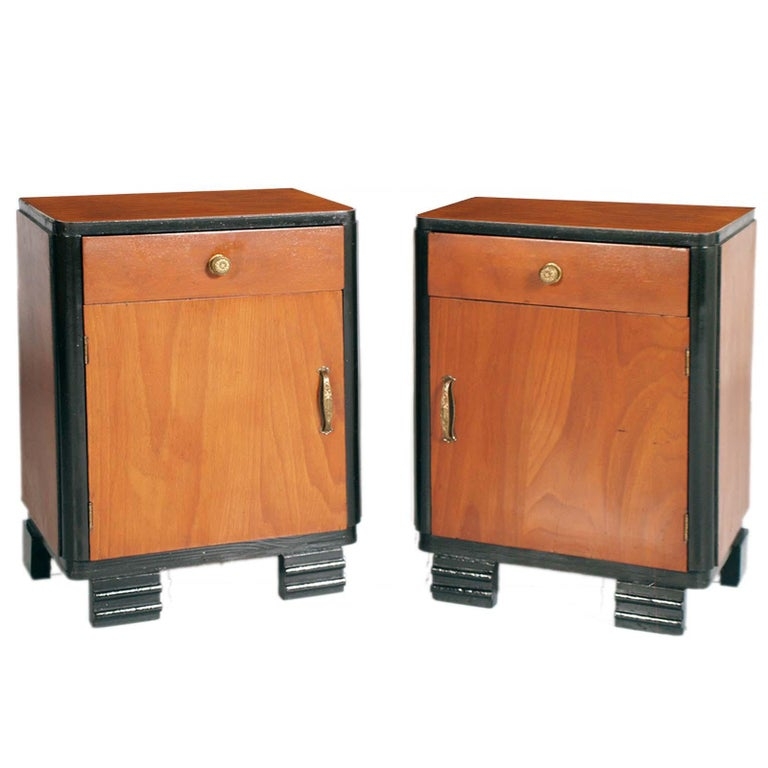 Nightstand Pair featuring Ebonized Trim and Stepped Feet