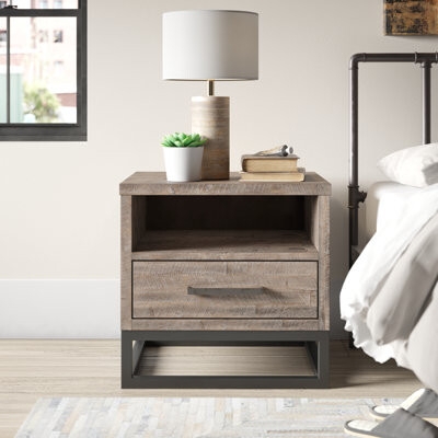Nightstand Rough Sawn Texture Sled Base Wood Cubby
