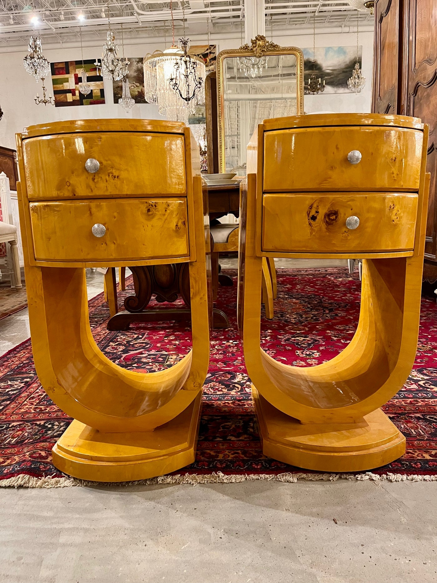 Nightstand Set with Curved U-Shaped Base and High Gloss