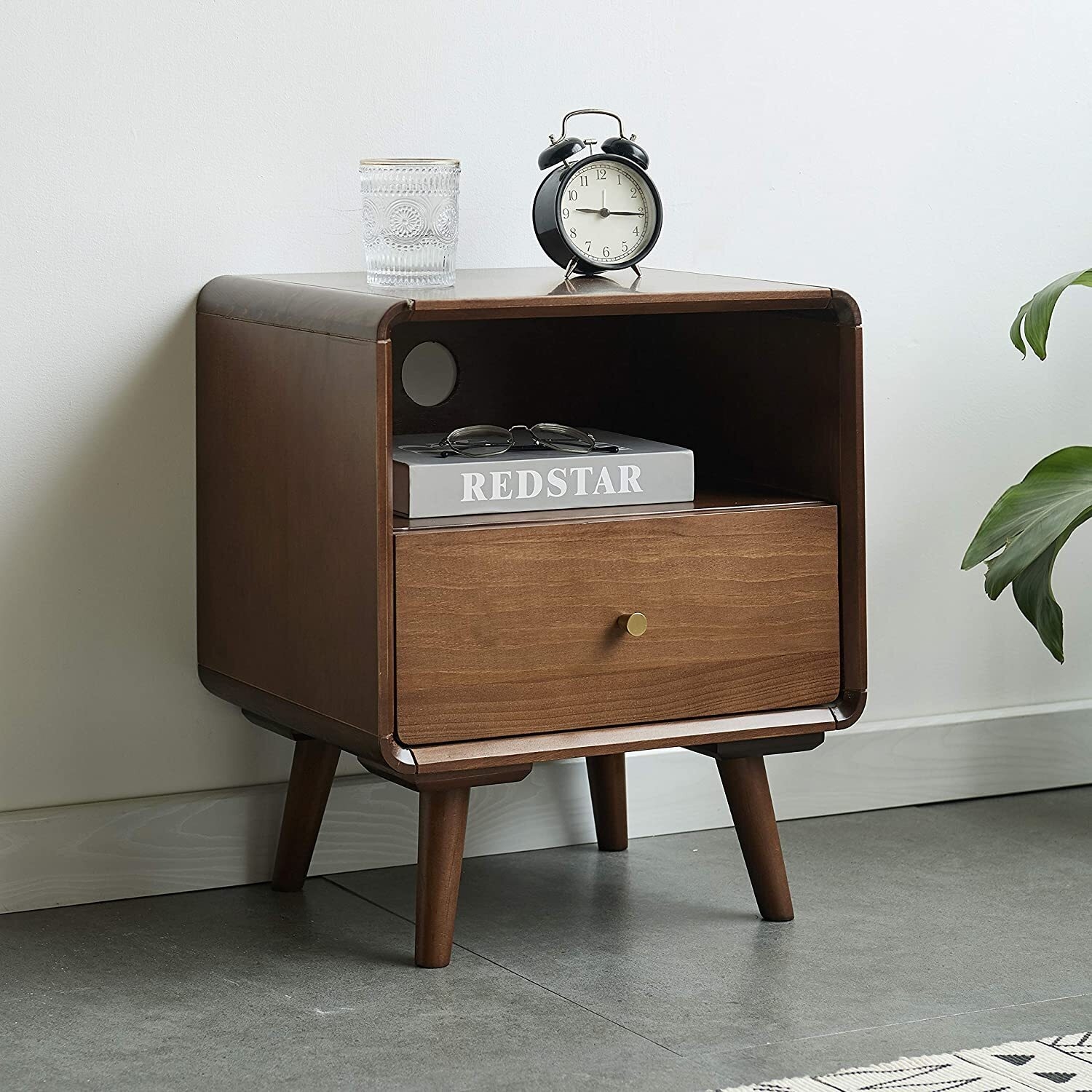 Nightstand with Integrated Cable Port and Tapered Legs