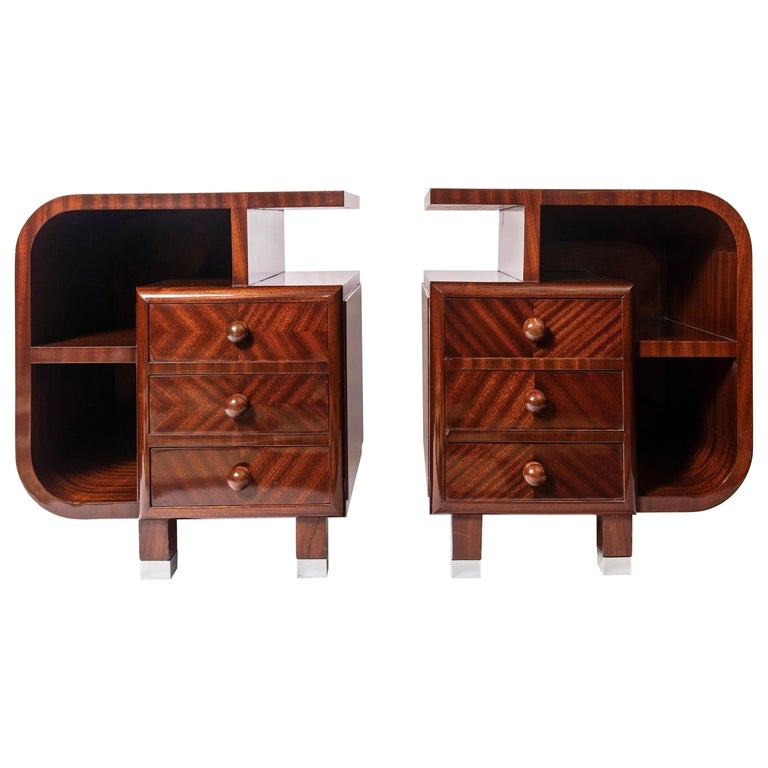 Nightstands with Chevron Wood Grain and High Gloss Finish